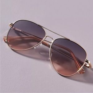 Gold Metal Frame Demi Aviator Sunglasses With Purple Blue Hue Colored Lenses